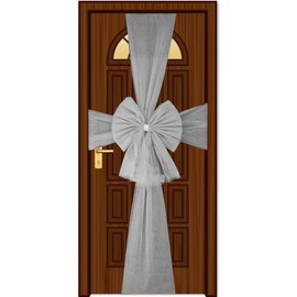 SHATCHI Christmas Door Bow 3 Pieces Christmas Door Bow - Silver 7.5m Diamond Giant Arch Door Cover - Front Door Decorations for Christmas Wedding Baby Shower Outdoor Home Decor, Organza