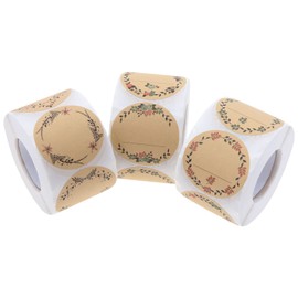 Create idea 1500PCS(3 Rolls) Self-Adhesive Kraft Paper Labels 2 Inch with Flower and Leaf Pattern Writable Stickers for Jar Lid Canning Label Seal Envelopes Gift Box