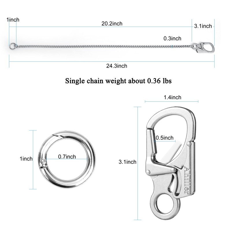[Ahiller] Sturdy Wallet Chain, [Double Locking Carabiner, Stainless Steel Chain],