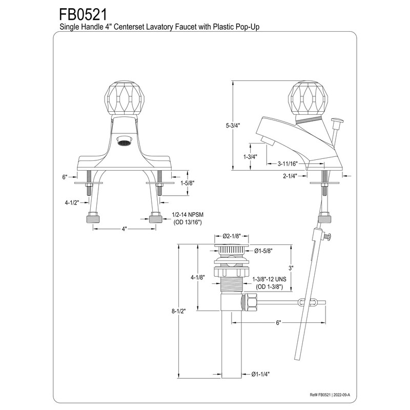 Kingston Brass FB0521 Single-Handle 4 in. Centerset Bathroom Faucet, Polished