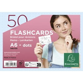 Exacompta 10352E - 50 flashcards bristol A6 dots bleu