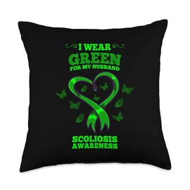 I Wear Green For My Husband Scoliosis Awareness Throw Pillow