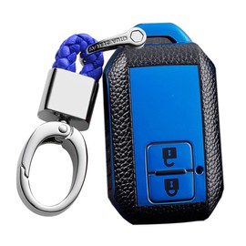 SANRILY Leather Texture 2 Button Key Fob Cover for Suzuki Swift 2022 2021 Sport Hybrid V, XL7 2021, ignis Hybrid 2020 2021 Accessories Keyless Key Case with Keychains Blue