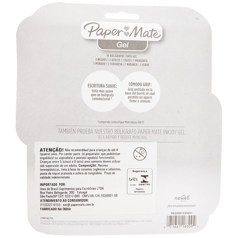 Paper Mate 21215 Boligrafos de Gel 10 Piezas Colores Surtidos,