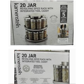 20 jar revolving spice rack with integrated tool caddy