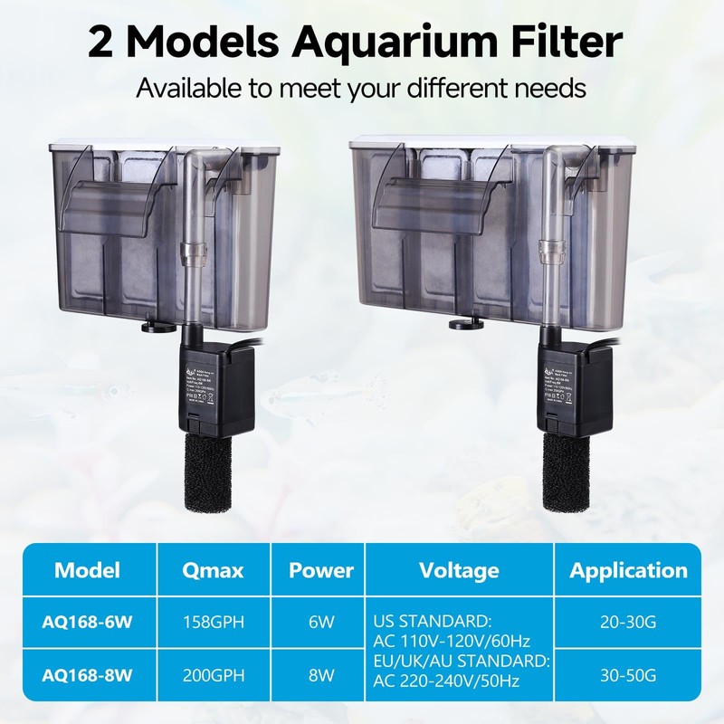 AQQA Quiet 20-30 Gallon Fish Tank Filters - Auto Start