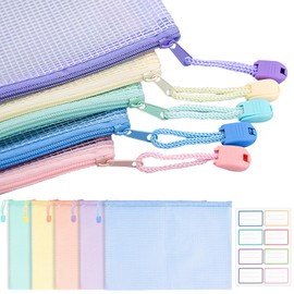 METBOU Zippered File Bag, A4, Multicolor Set, Zippered Bag, Contact Bag, Elementary School Students, File Bag, Mesh Case, A4, Clear, Receipt File, Zipper Bag, Mesh Pouch, Document Organizer, Small