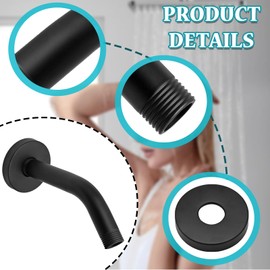 BokWin Stainless Steel Shower Arm 6 Inch Wall Mount Shower Head Extension Arm with Flange Shower Arm Extender for Fixed Shower Head（Matte Black）