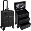 Leather Rolling Makeup Train Case with Wheels 2 Drawers Professional