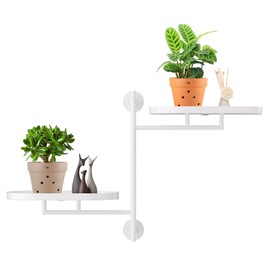 YFFSRJDJ Rotating Window Plant Shelves for Multiple Plants Indoors,2-tier Metal Corner White Plant Stand Holder Floating Plant Shelf for Wall，Windows Sill Gifts for Plant Lovers to Enhance Home Decor