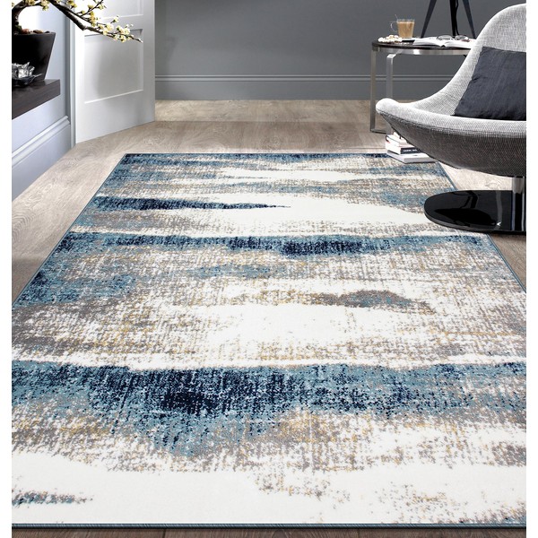 Rugshop Modern Abstract Waves Area Rug 5' x 7' Blue