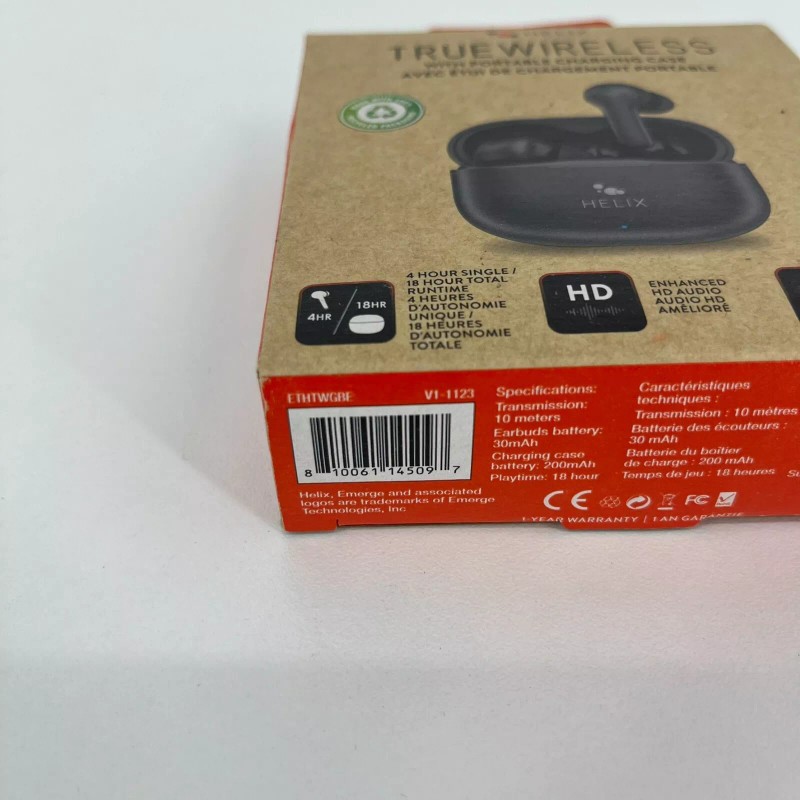 Helix True Wireless Earbuds With Portable Charging Case Black V1-1123