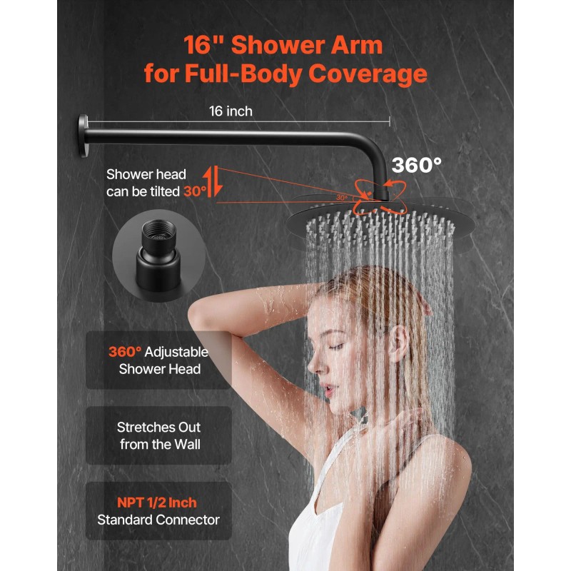 Wall Mounted Rainfall Bathroom Shower System 10 Inch Rain Shower