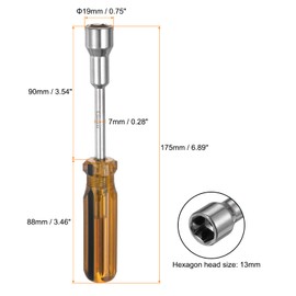 sourcing map Metric Nut Driver 13mm 45# Carbon Steel Non-Magnetic 6 Point Hexagon Socket Wrench Screwdriver with Anti-Slip Handle for Auto Repair