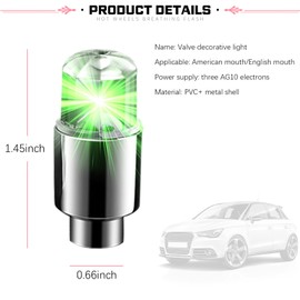 6 PCS Car Tire Valve Light, Cool Modified Night Light Safety Shock Sensor Flash Light, Waterproof Tire Valve Stem LED Light Cap, Universal Wheel Decoration Accessory for Car Motorcycle (Green)