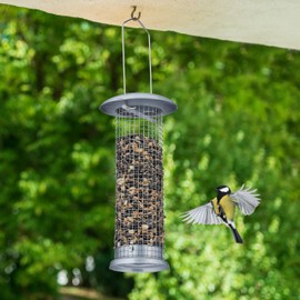Relaxdays Bird Feeder Set of 2 for Peanuts, Mealworms, for Hanging, Bird Feeder Station HxD: 33 x 10 cm, Silver