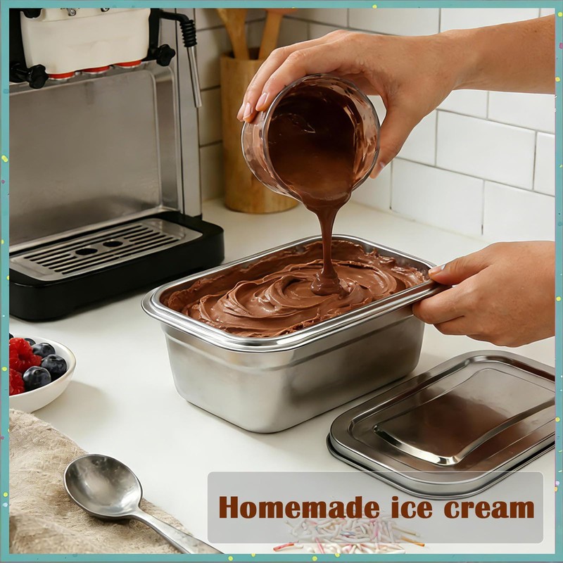 Stainless Steel Ice Cream Containers with Airtight Lids,1.2 Quarts