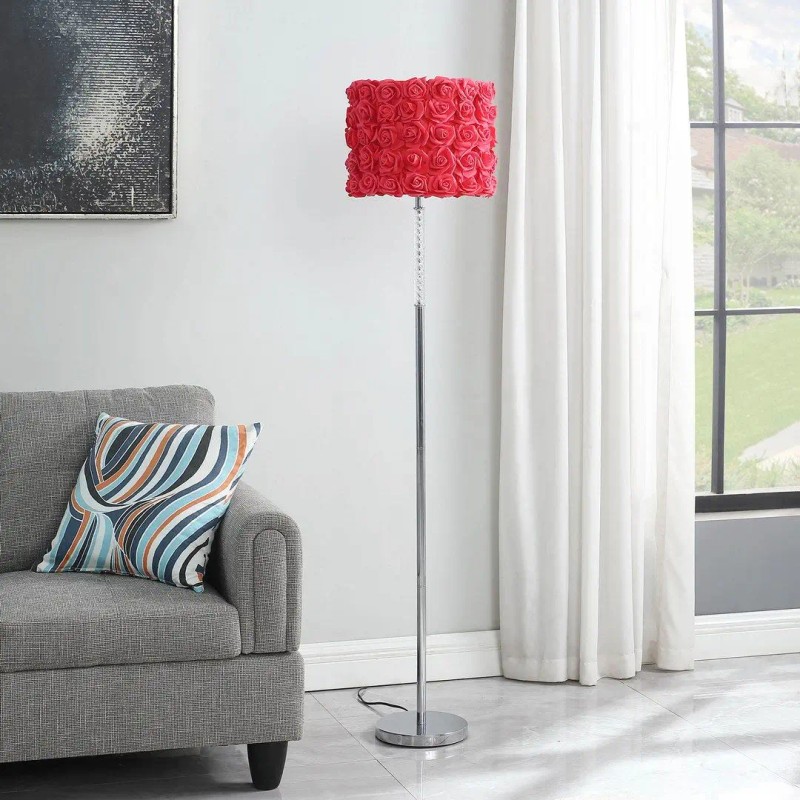 Red Roses In Bloom Acrylic Metal Floor Lamp 63 Inch