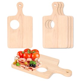 LZMS 4 Packs 9 1/2" x 7 1/2" Wood Serving Boards Set | Unfinished Wood Crafts with Ramekin Insert and Handle | Wooden Cutting Boards Bulk for Charcuterie,Cheese,Meat,Bread & Kitchen Use