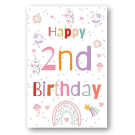Second Ave 2nd Birthday Age 2 Unicorn Cat Ice Cream Children's Kids Happy Birthday Card Greetings Card For Girls