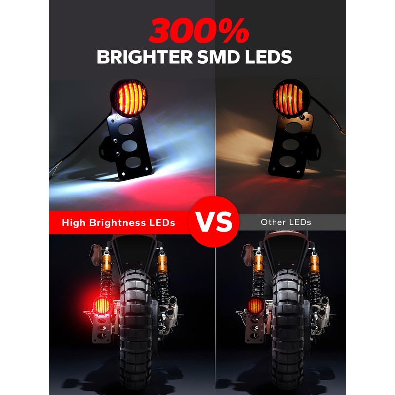 Amazicha 1" Motorcycle LED Tail Brake Light with Bracket, Waterproof