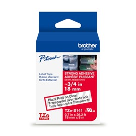 Brother - Cinta de etiquetas transparente con impresión en color negro TZe (TZeS141), resistente laminado calcomanía, 18 mm x 8 m, resistente al agua, extra resistente
