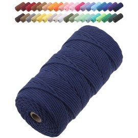 GOHOF Macrame Cord 3mm x 150m Premium Cotton Macrame Rope, 4 Strand Twisted Soft Cotton Cord, One of The Most Perfect Materials for Macrame Art, Cotton String Without Chemicals (Denim)