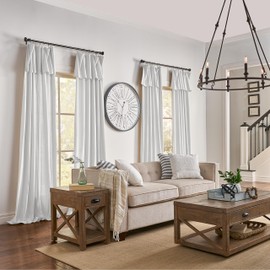 Mercantile Drop Cloth Curtain Panel, Light Filtering Ring & Tab Top with Attached Valance, 84 in Long x 50 in Wide, Farmhouse Single Window Panel, Bedroom, Living Room & Dining Room, White