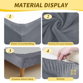 DUJUIKE Bed Frame Cover, Bed Valance, Velvet Stretch Fabric, Fully Elastic Band, Bed Skirt Replacement, Decorative Protection of Your Bed Frame, Suitable for Bedroom and Hotel (Grey, King Bed Width: