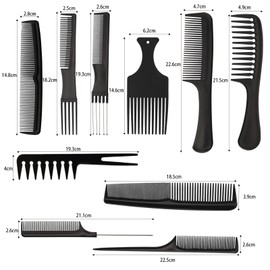 10 Pieces Hair Comb Set, Professional Salon Hair Styling Barber Combs Plastic Fine and Wide Tooth Hair Combs Teasing Comb Dressing Combs for Men and Women
