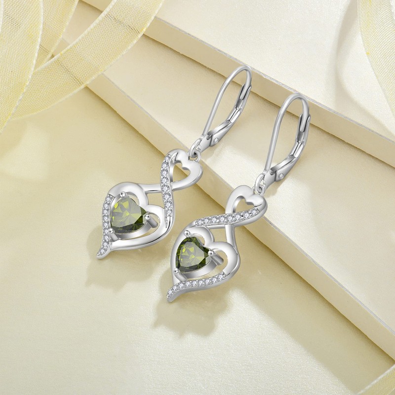 Rocayi Heart Peridot Earrings 925 Sterling Silver Infinity Dangle Drop