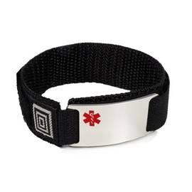 IdTagsonline LEUKEMIA Sport Medical ID Alert Bracelet with BLACK Adjustable Wristband (Hooks and Loops).