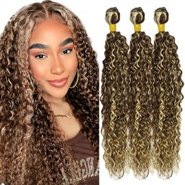 Leruikair Human Hair Bundles 12 14 16 Inch Jerry Curly Wave Human Hair Bundles Highlight Chocolate Blonde P4/613 Unprocessed Brazilian Soft Quick Weave Hair for Black Women