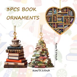 3PCS Book Christmas Tree Ornaments Christmas Ornaments For Book Lovers, Stacked Books Ornament Christmas Hanging Gift Decorations for Christmas Tree