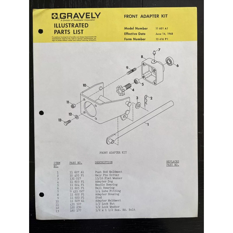 Gravely Front Adapter Kit Illustrated Parts List Model 11 601