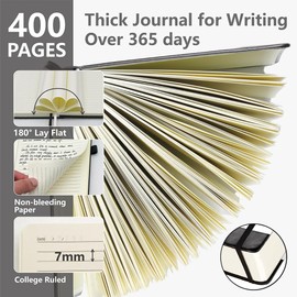 Hoci Poci Lined Journal Notebook, 400 Pages Thick Journal for Writing, A5 Hardcover Leather Notebook with 100Gsm College Ruled Paper for Women Men Work Note taking, 5.8" x 8.4", Black