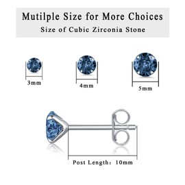 Silver Stud Earrings for Women - S925 Sterling Silver Cubic Zirconia Stud Earrings Set | Hypoallergenic Earring March Birthstone Aquamarine Wedding Birthday Chritsmas Jewellery Gift, Size: 3mm/4mm/5mm