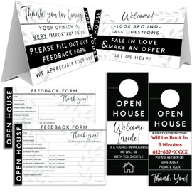 Open House Supplies. Real Estate Sign in Book Guest Registry Notepad for Collecting Realtor Leads & Home Sale Feedback. Kit has Form Pads, Door Hangers & Tent Card Displays. Elegant Black, Two-pack.