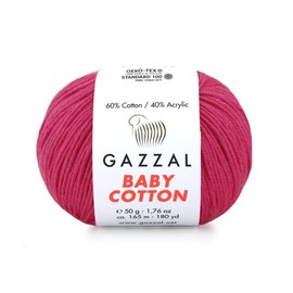 1 Pack (Skein) Gazzal Baby Cotton, 60% Cotton 40% Acrylic, Each Ball 1.76 Oz (50g) / 180 Yards (165m), DK- Worsted, Knitting Yarn, Amigurumi Yarn, Baby Yarn, 3415