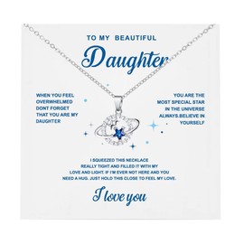 Harlermoon To My Beautiful Daughter Necklace Cubic-Zirconia Moon and Star Necklace For Daughter Stars & Moon Birthday and Graduation Necklace Gift (to my daughter-C)