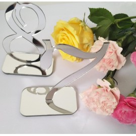 RUIXUAN Números de Mesa de Espejo acrílico, número de Mesa de Boda con Soporte, Juego de números de Mesa de Boda, decoración de Mesa de Boda, números de Mesa acrílicos de Espejo (5 Unidades, Plata)