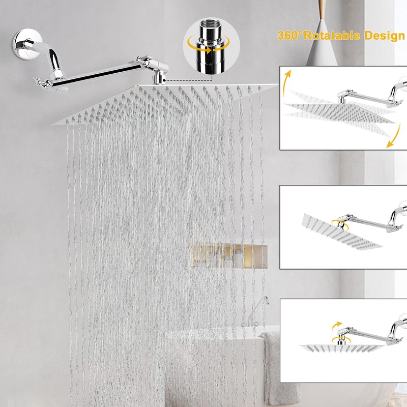 NearMoon Rain Shower Head with 11’’ Adjustable Extension Arm, Large
