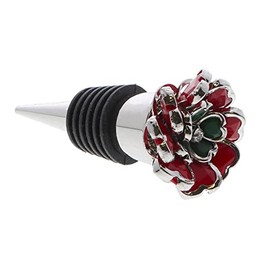 Servette Home Holiday Wine Stopper Decorative with Colored Gem Flower Accessory Top - Red
