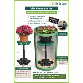 Lift Kit Planter Insert Tall Column Plant Riser Fill Bottom of Tall Flower Pots and Large Plant Containers | Indoor and Outdoor (11-17" Rise, 10" Base, 10" Top)