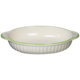 Banko Ware 12476 Oven-safe, Color Line, Oval Au Gratin Plate, Green Line, Tableware, Pottery, Microwavable, Made in Japan
