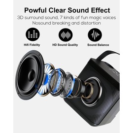 Mini Karaoke Machine, Portable Bluetooth Karaoke Speaker for Kids Adults, Unique Singing Machine with 2 Wireless Microphones Storage Hole, Ideal Gifts for Girls Boys (MMF-307B)