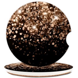 2 Pack Absorbent Car Coasters for Cup Holders,Ceramic Coasters with Cork Back and Finger Slot,2.56" Cupholder Accessories to Keep Your Car Cup Holders Clean and Dry(Gold Glitter Luxury)