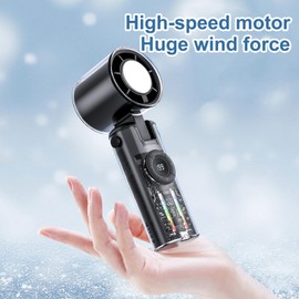 Handheld Electric Fan, Folding Cooling Fan With Atmosphere Lights, Digital Display Hot Weather Must Have for Girls Men Women Youth Boys Teens