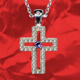 Cross Large White Purple Jesus Christ Silver Chain + Silver Pendant Necklace Genuine 925 Silver Zirconia Crystals Rhinestone Clear Beautiful Love Extravagant Fashion Pendant