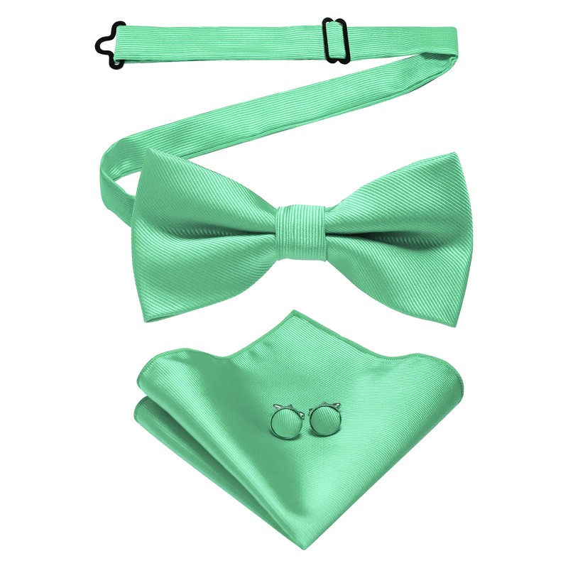 JEMYGINS Solid Bow Tie and Pocket Square with Cufflinks for